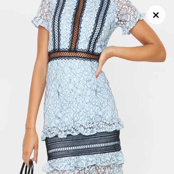 PrettyLittleThing Dresses & Skirts - HOST PICK 🌟NWT🌟 Pretty Little Thing Dusty Blue Lace Ruffle Detail MIDI Dress